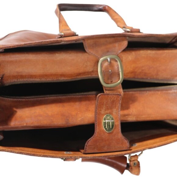 Vintage Brown Leather Carry Bag / Small Suitcase – Early 20th Century Charm - Picture 6 of 9